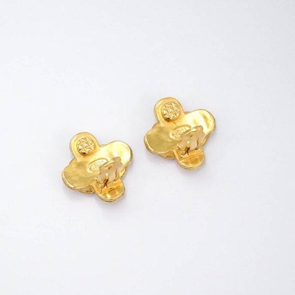 CHANEL CC Logos Cross Clip-On Earrings Gold Tone 94A Auth w/Box e1104 - Picture 4 of 5